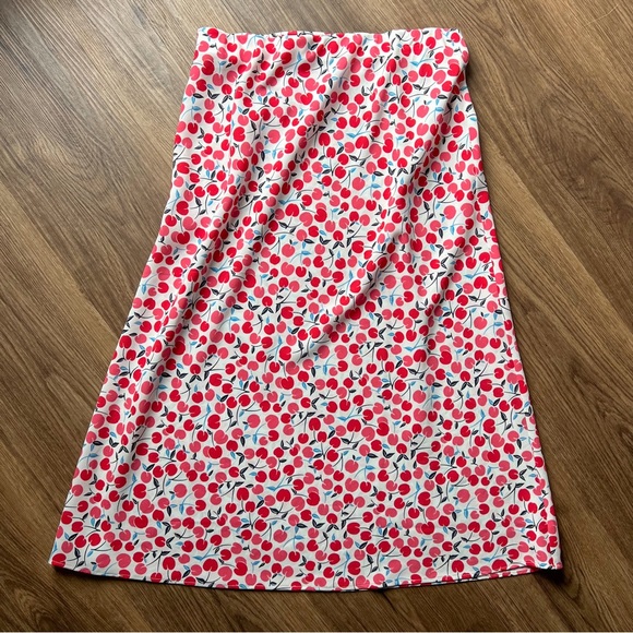 Cherry Print Pleated Waist Midi Skirts